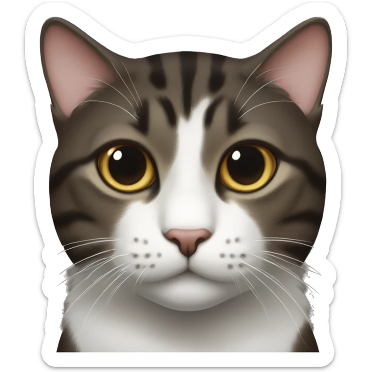 very dark brown and black tabby cat with white chest and white on right side of nose sticker