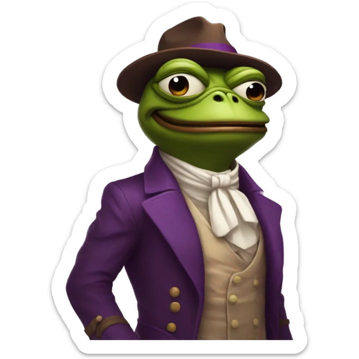 Pepe with a smile in brown and purple tones, stylish, brutal in a komonaut costume sticker