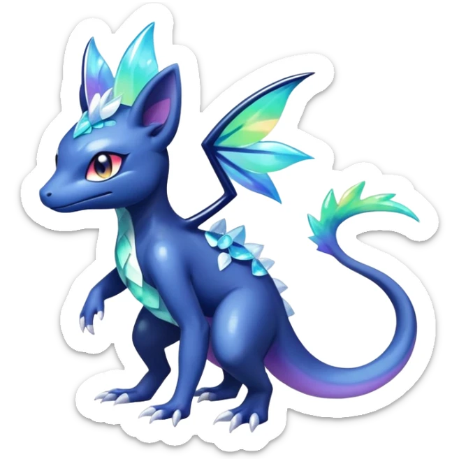 Rainbow crystalic Shiny pastel Salandit-Meowstic-Noibat-Fakémon-hybrid-creature (full body)  sticker