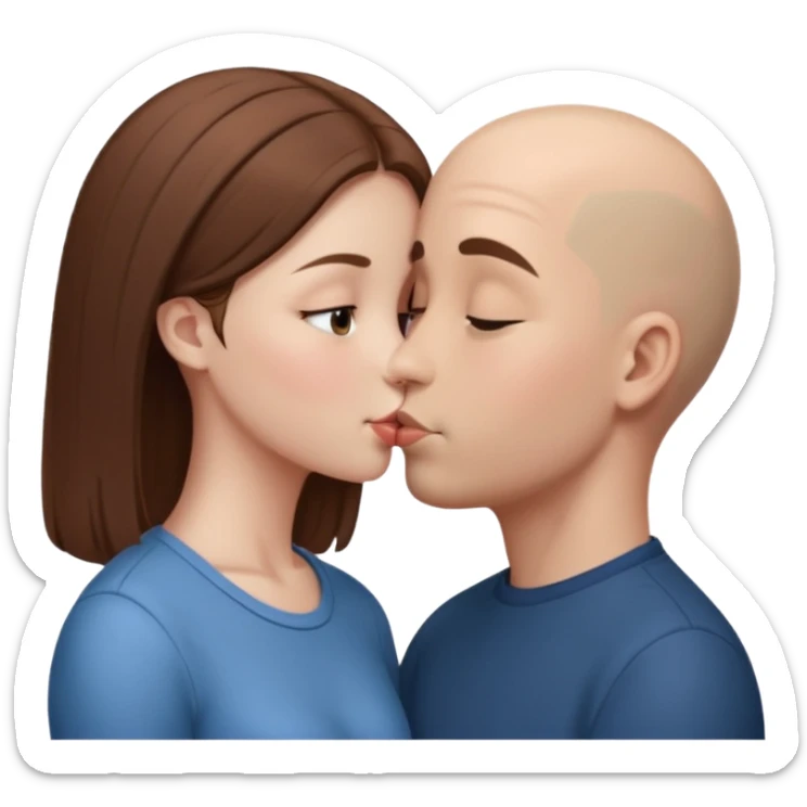 Tall Bald boy kissing a girl who has straight brown hair sticker