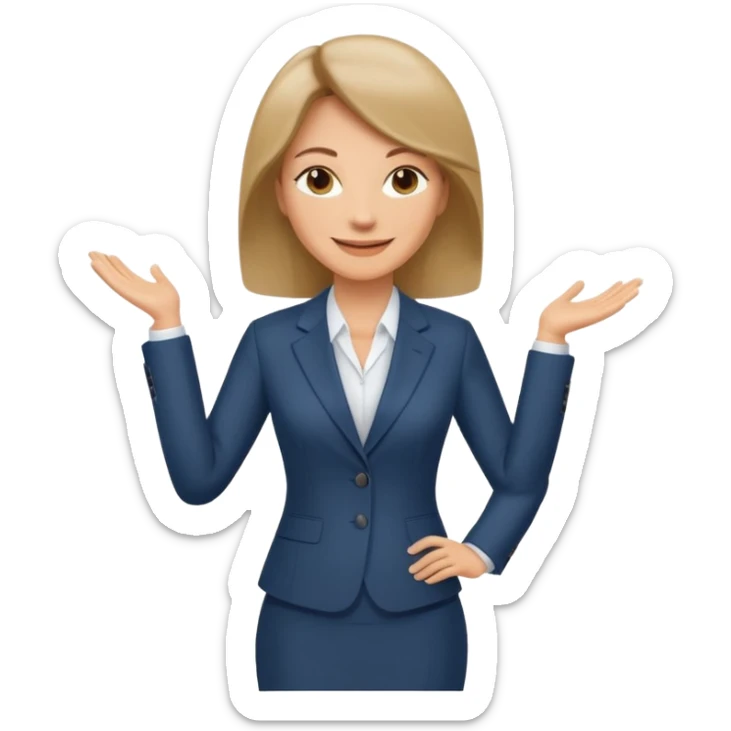 business woman with characters in her forties in full suit dark blond hair standing sticker