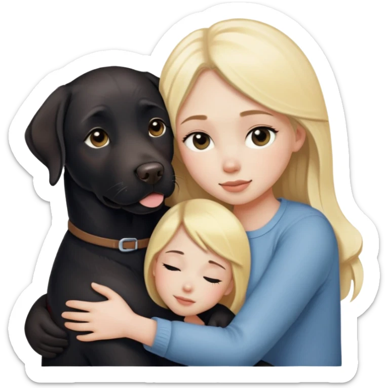 Black Labrador cuddling a human girl with pale skin and  blonde hair sticker