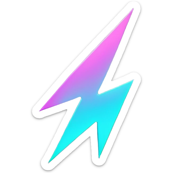 futuristic minimalistic glowing lightning bolt symbol, neon purple and cyan light, dark background, sleek cyberpunk tech style, no face, 1:1 aspect ratio sticker