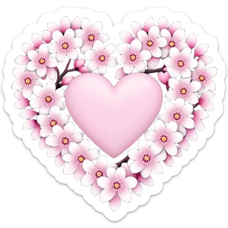 goth sakura heart, heart made of white sakura petals with pink accents, remove background sticker