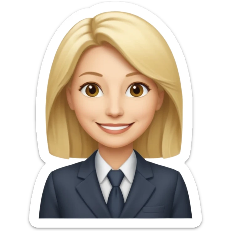 serious business woman in her forties in full suit mousey blond hair sticker