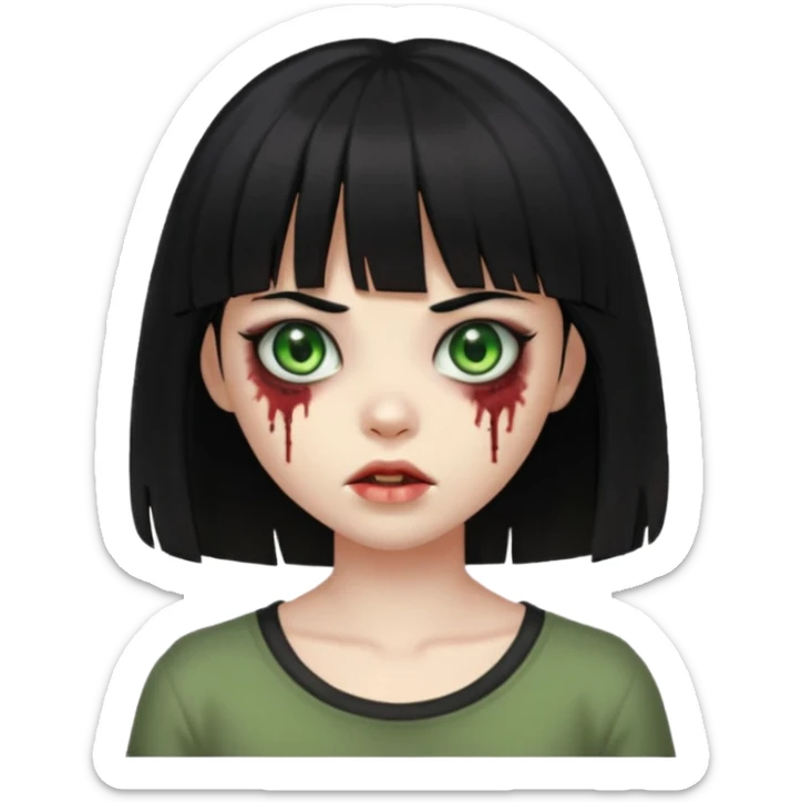 zumbi girl, black hair (Shoulder-length hair and with bangs) sticker