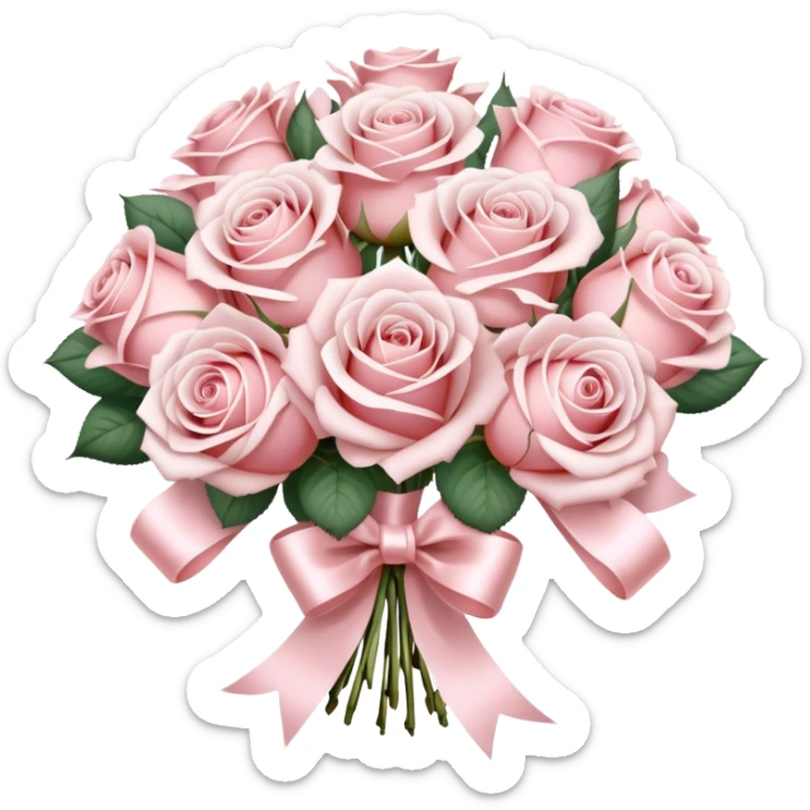beautiful large aesthetic bouquet of roses in vintage style of white and powder pink color obligatory pearl silk ribbon  sticker