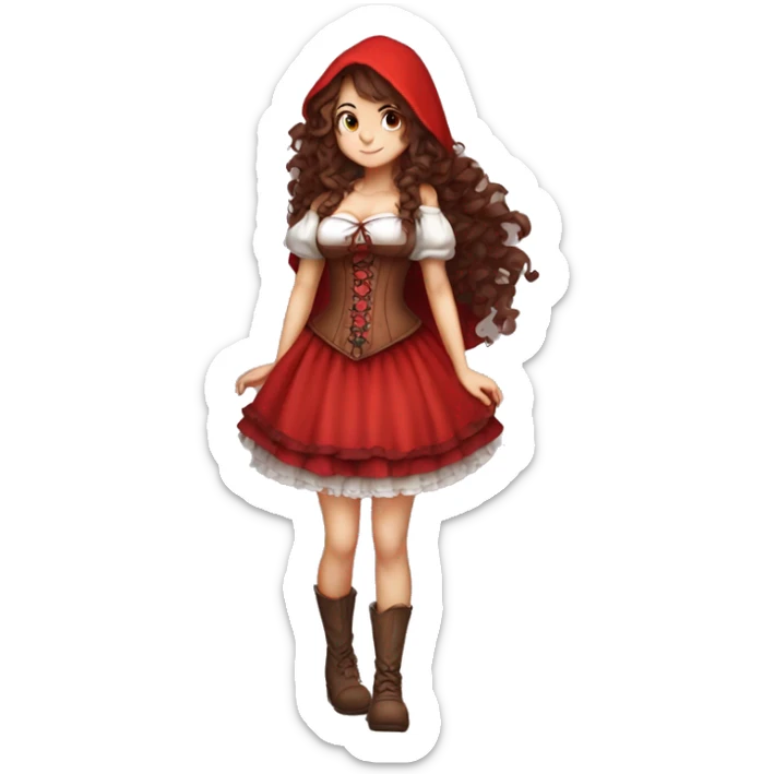 Little Red Riding Hood long curly hair brown corset and dress full body pose non-chibi sticker