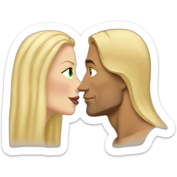 Dwayne Johnson kissing blond woman, with green eyes and very long hair sticker