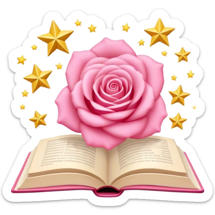 Un livre rose poudre minimaliste ouvert avec des étoiles qui en sortent  sticker