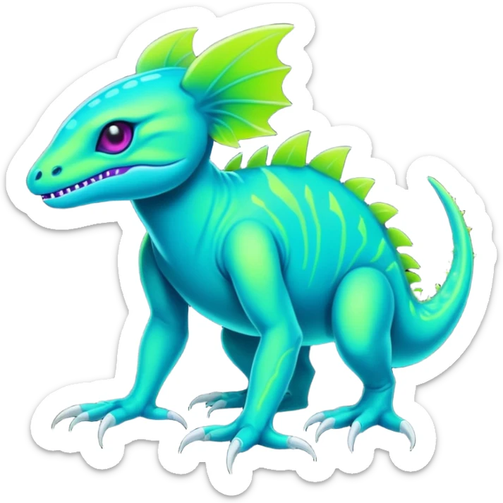 Tropical futuristic lush cool edgy neon Fionbri-Vernid-Elgyem-creature (full body) sticker
