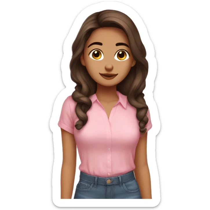 hispanic pretty girl with brown hair in pink shirt coquette aesthetic  sticker