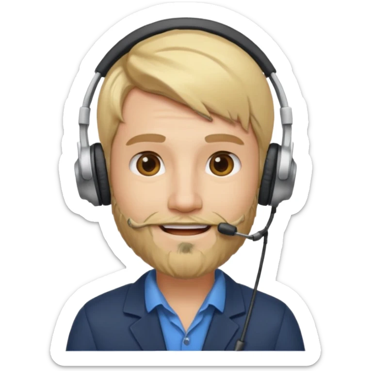 a sales agent with headphones and beard blonde hair smile sticker