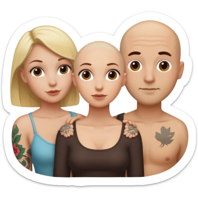 throuple blonde female brunette female with tattoed bald male sticker