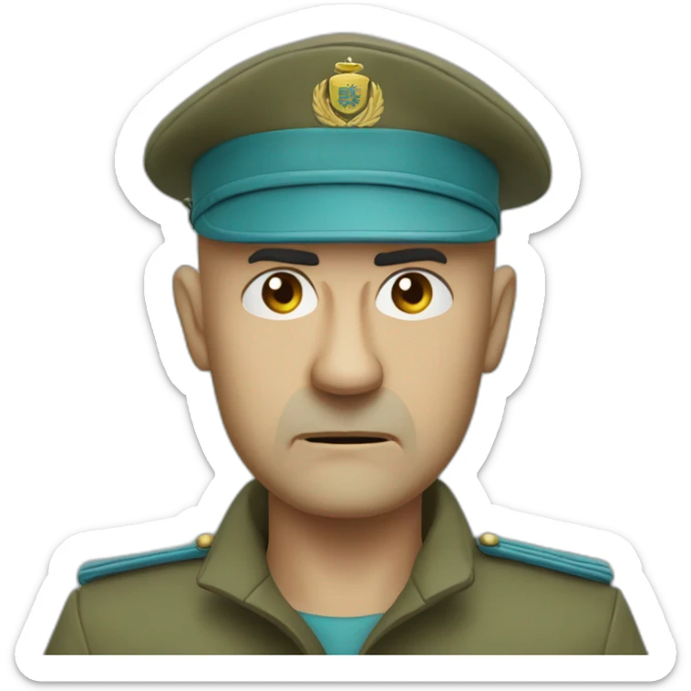 High detail cyan beret bald angry 50 years old man no hair furious very angry frown with khaki idf uniform sticker