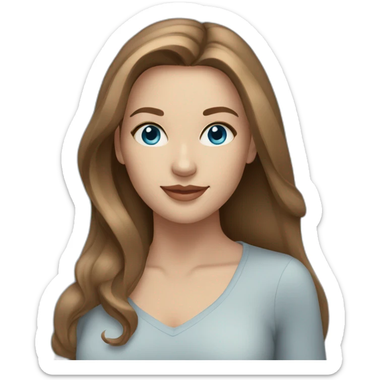 beautiful woman, straight light brown hair, blue eyes sticker