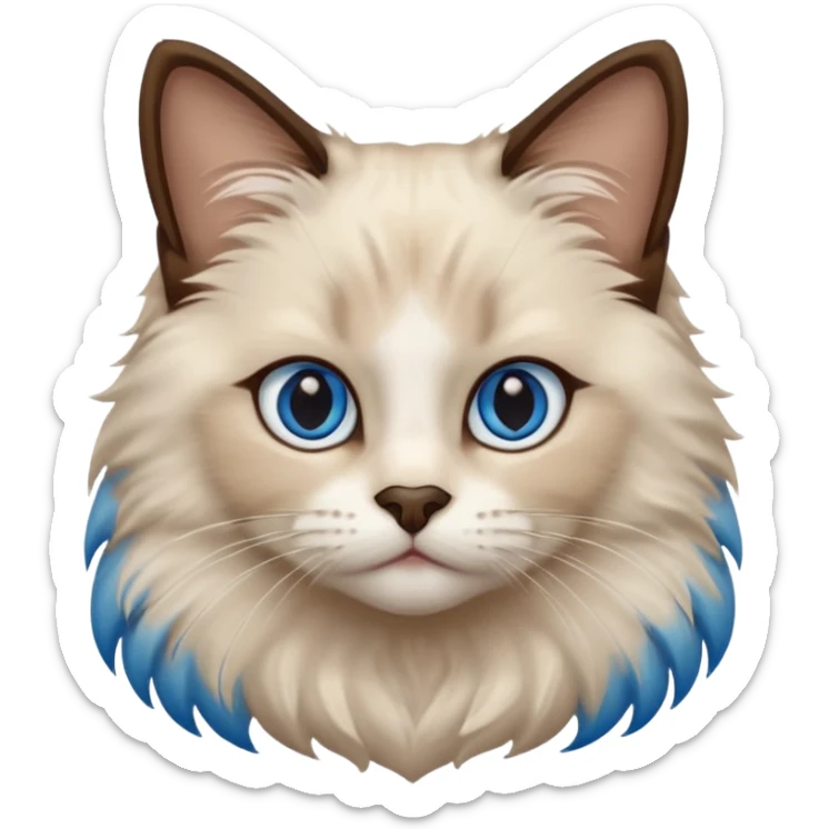 Ragdoll cat, with dark brown nose/center face area with surrounding beige fur, bright blue eyes sticker