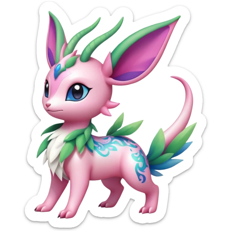Shiny Exotic Cute Adorable Majestic Ethereal Sparkly Flygon-Sylveon-Leafeon-Shaymin-Hybrid-Creature with pattern-markings sticker