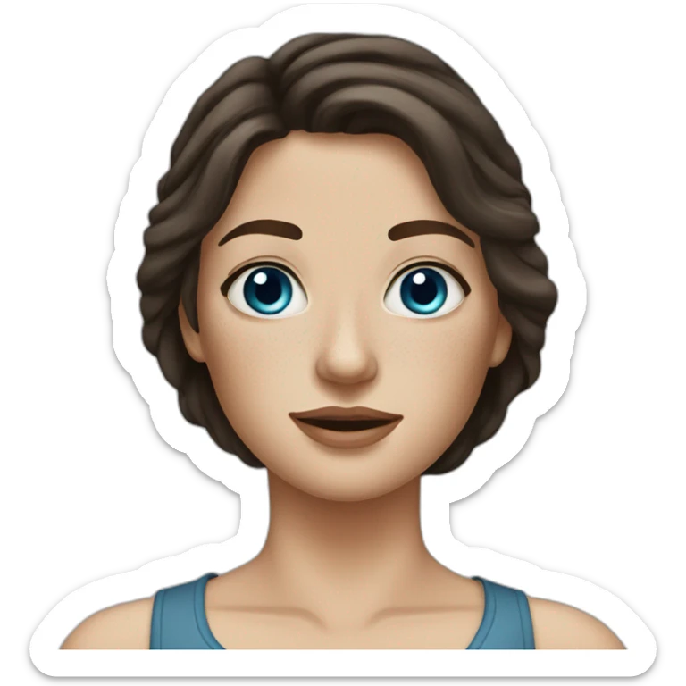 white woman with blue eyes, long dark brown hair and freckles  sticker