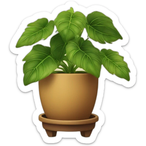 divine plant with big leaves in a brown flower pot on a stand in golden with four feet sticker
