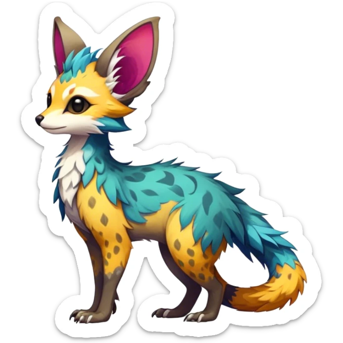Feral Rare Fantasy colorful Vernid-Trico-species by LiLaiRa, random markings, tufted tail, tufted ears, full body sticker