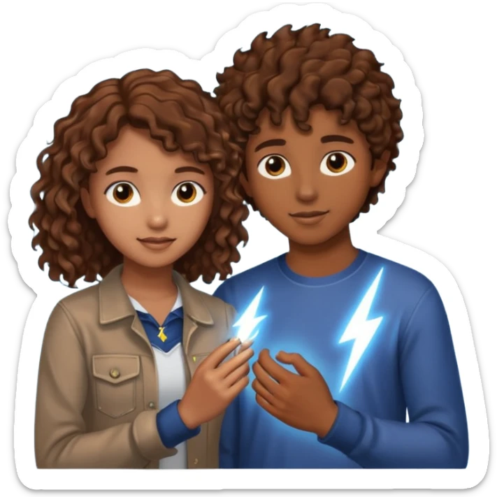 a 15 year old girl with brown curly hair but she has lightnings in it with a brown haired boy who gave her a promise ring sticker