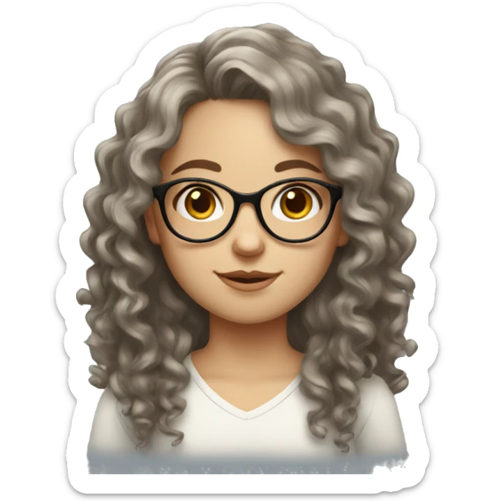 curly white Slavic girl with dark long hair and glasses sticker