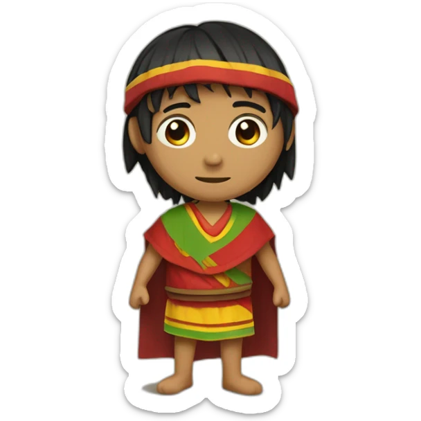 An Inca man, neck-length black hair, wearing a red headband and wearing a red poncho (with yellow, green and red lines) sticker