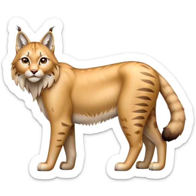 Cinematic-Lynx-Realistic-Full-Body-Standing on all fours-Emoji – head tilted dramatically, sleek golden-brown fur with faint spotting, long legs and large paws poised elegantly, simplified yet realistic focused features, highly detailed, glowing with an almost sarcastic glow. sticker
