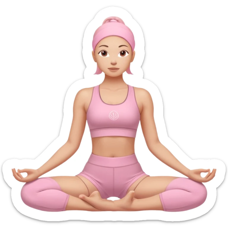 comfortable empowering pink yoga outfit emoji, matching crop top and shorts, subtle contour lines, small logo, soft fabric perfect for yoga sticker