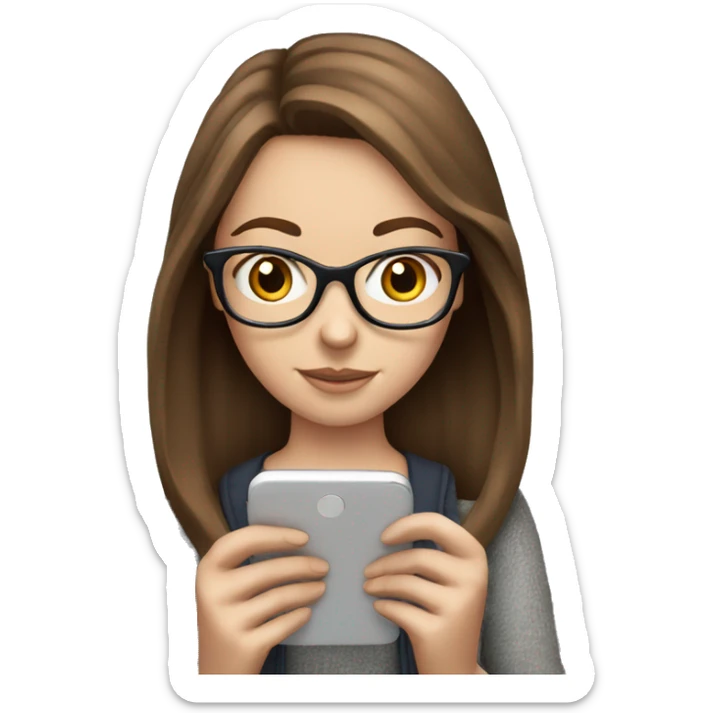 White girl with glasses and brown  hair reading on smart phone sticker