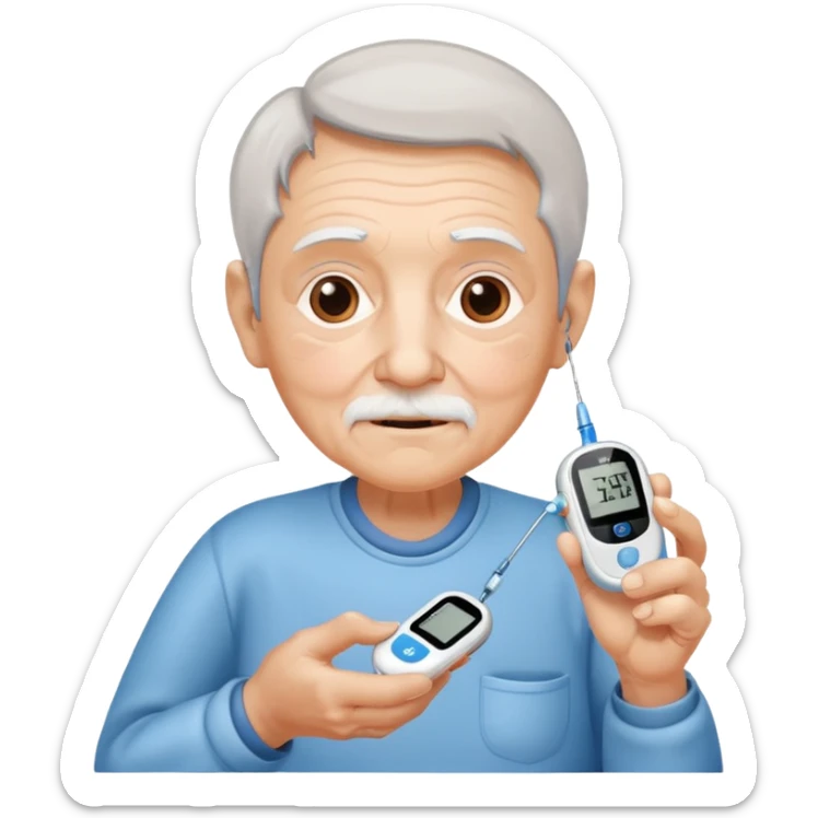old age person with diabetes with glucose meter in his hand,sideways photo sticker