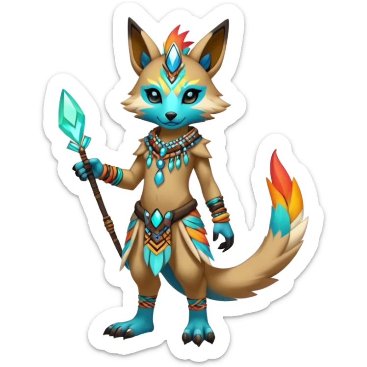 Anthro Sona Cool Edgy Cute Colorful Shy Shamanic Tribal Shiny Fakemon-Fantasy-Creature Full Body sticker