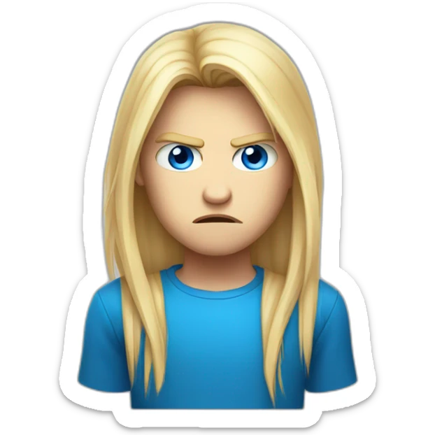 blue-eyed male angry frowning teenager long straight blond hair sticker