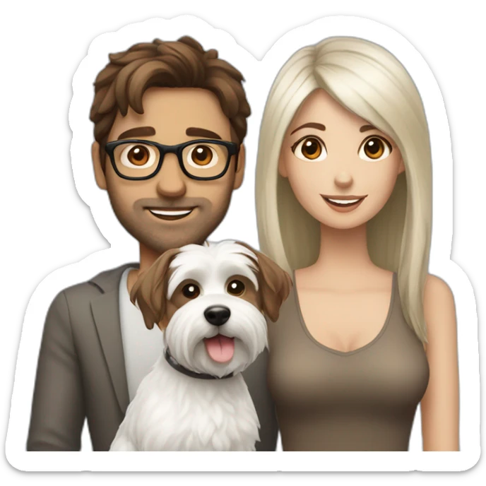 Brown hair man with glasses anda with westie dog girl sticker