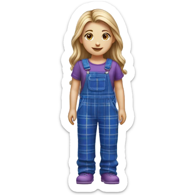 White girl wear a blue purple long plaid tartan overall sticker