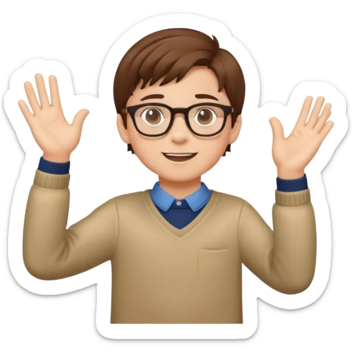 hazme a un niño con gafas con el pelo castaño que esta aplaudiendo sticker