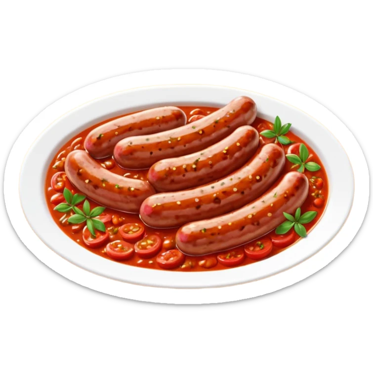 emoji of Rougail saucisse meal. Typical Reunion island meal. Sliced sausage in tomato sauce with thym  sticker