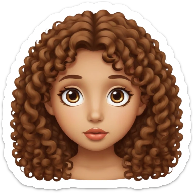 Uma garota morena um pouco amarela, de cabelo médio bem cacheado, olhos e lábios grandes, rosto um pouco arredondado e armonico  sticker