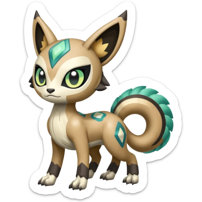 Meloetta-Vernid-Primagen-Fionbri-Trico-Protogen-hybrid-fusion-Fakémon-creature, full body sticker