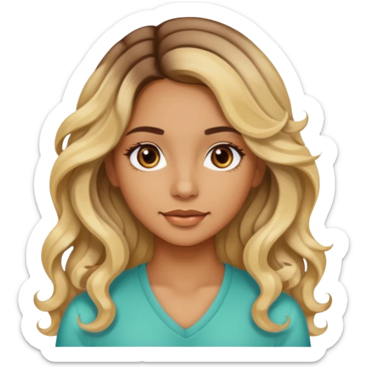 Latina girl with just a few highlights long wavy lose curls hair sticker
