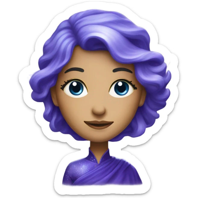 caucasian mystical woman with sparkling galaxy hair with moon and stars in purple and blue shades sticker