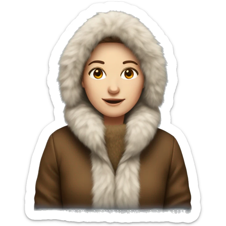 white woman with brown hair and full furrcoat andfurhat sticker