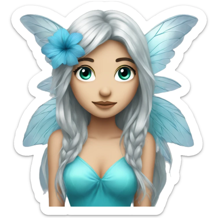 Beautiful, flower, fairy, blue, turqoise, silver, long hair, big wings sticker