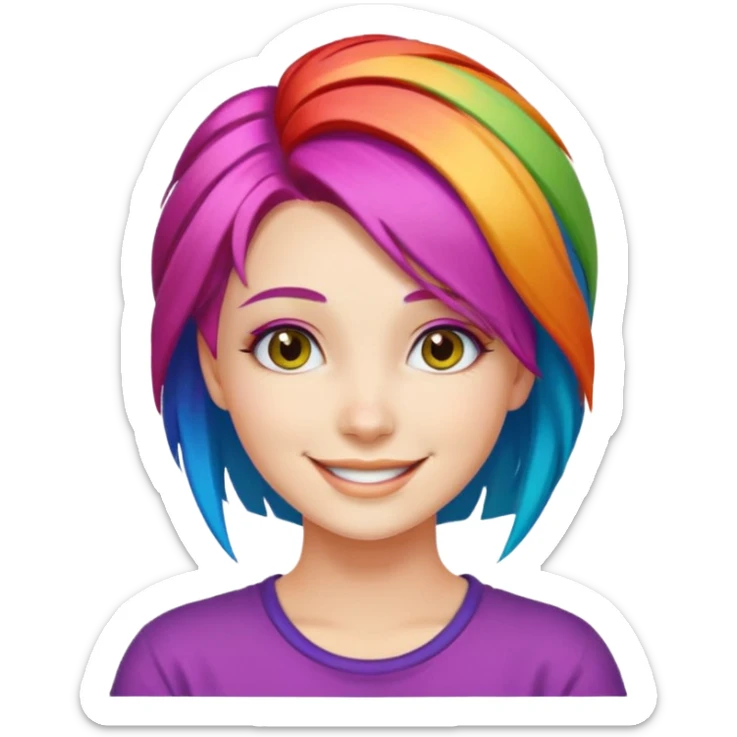 Young woman, vibrant rainbow hair, colorful hairstyle sticker