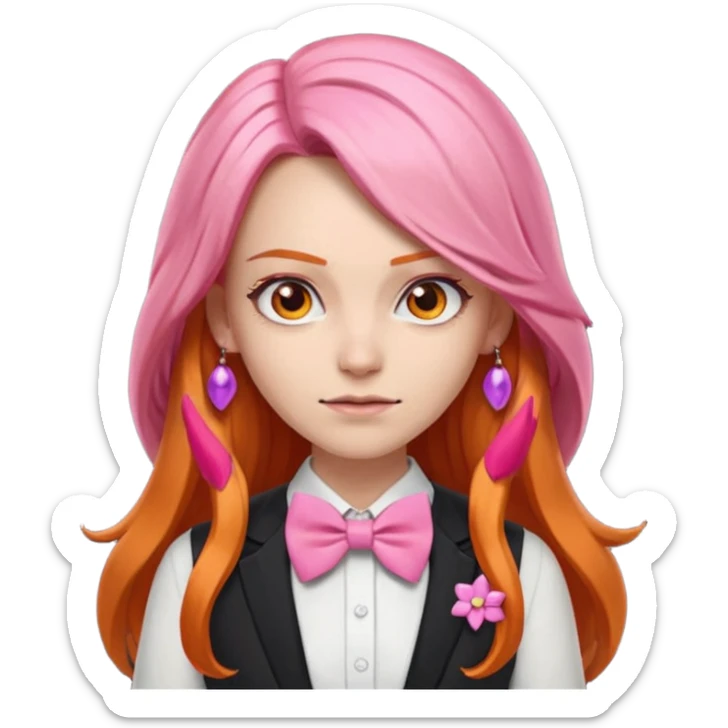 In A Clash Of Clans Aesthetic long orange hair woman with pink bowtie sticker