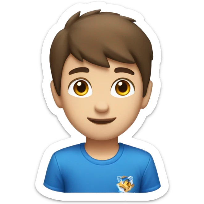 A young boy with short brown hair and brown eyes wearing a blue sonic the hedgehog shirt
 sticker