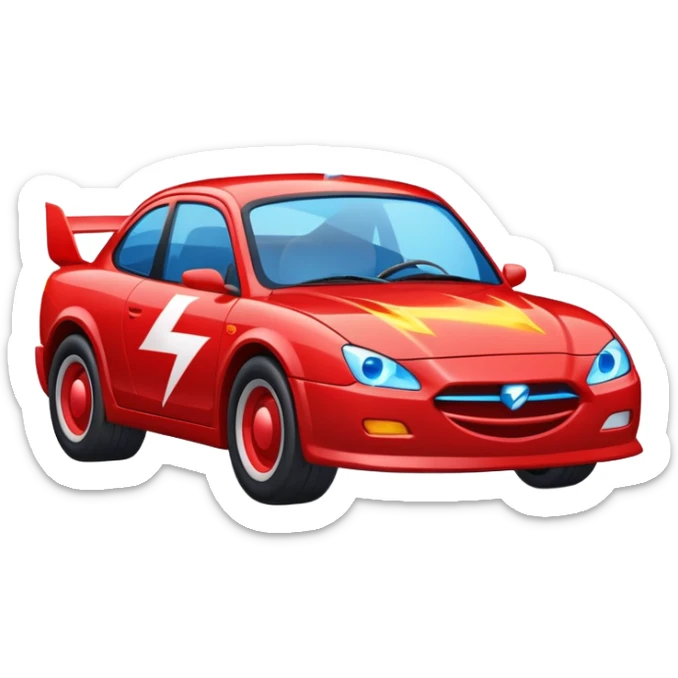 Un carro rojo con ojos azules y que tenga alerón y un Rayo y un 95 en las puertas  sticker
