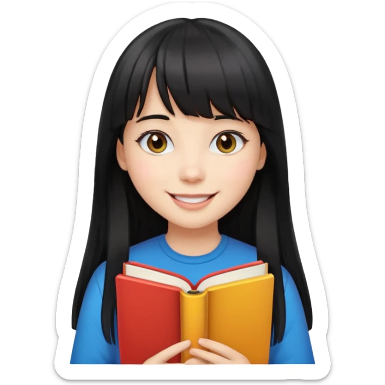 lecture girl with straight bangs fringe long black color hair with color book sticker