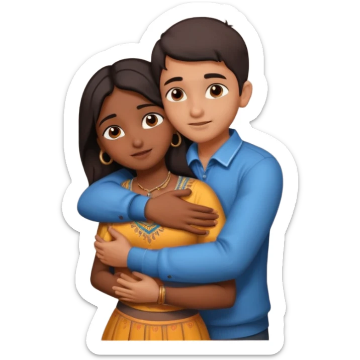 indian boy hugging indian girl from behind... boys hand down near navel of girl... boys head on the shoulder of girl... hugging tight.. more romantic... with more love sticker